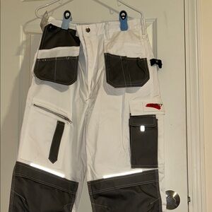 White and Dark Gray Men's Cargo Work Pants